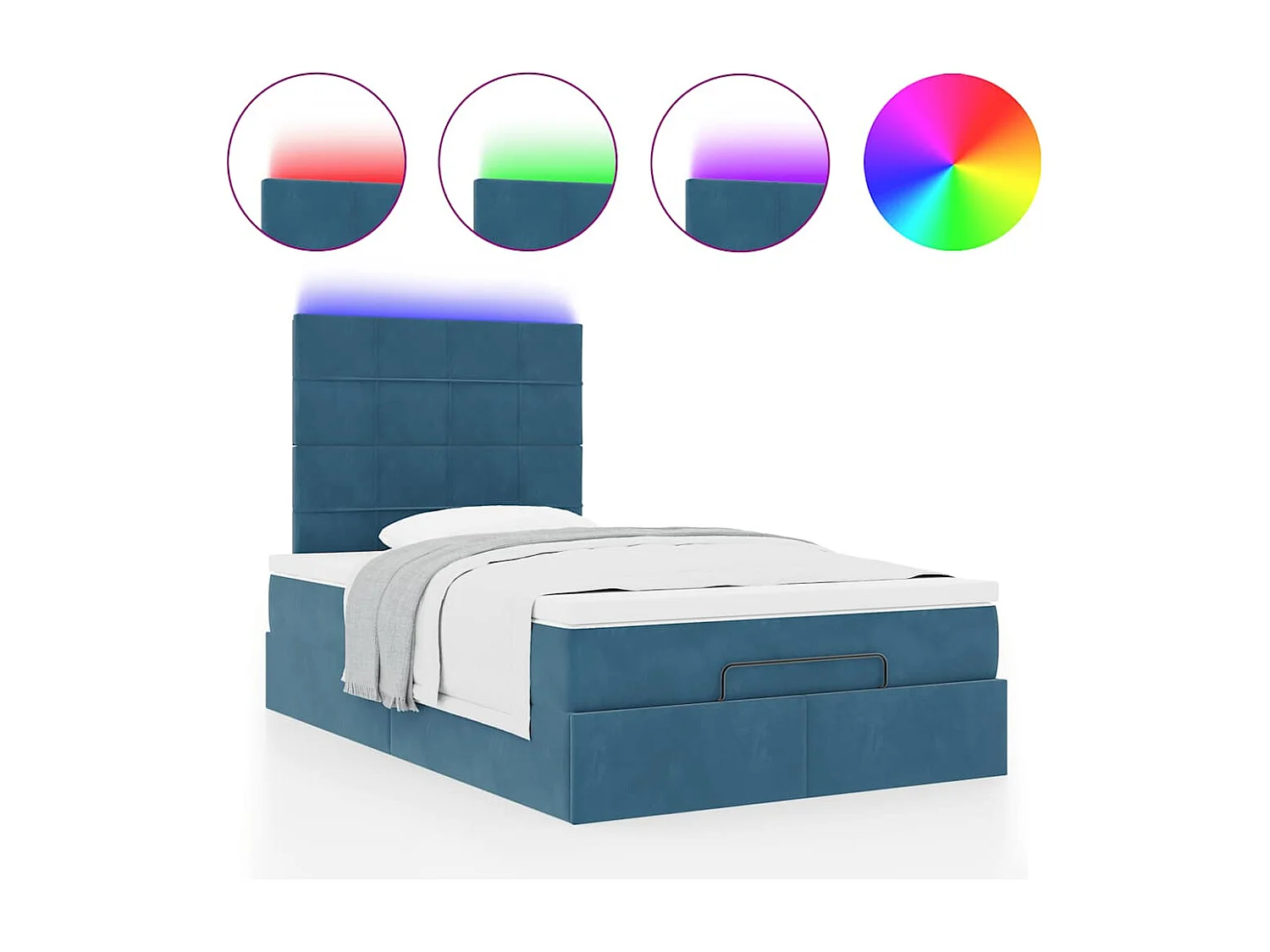 Estructura de cama otomana colchones terciopelo azul oscuro