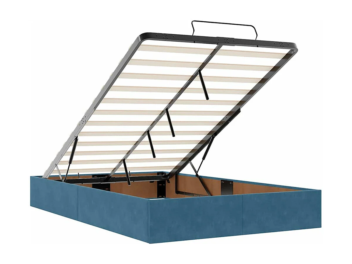 Estructura de cama otomana colchones terciopelo azul oscuro