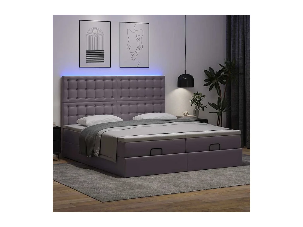 Estructura cama otomana colchones cuero sintético gris
