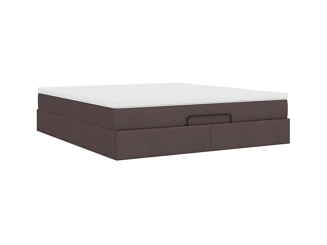 Cadre de lit ottoman avec matelas marron foncé 160x200 cm tissu