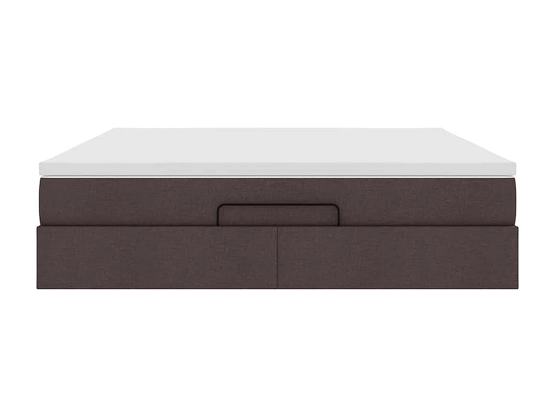 Estrutura de cama otomana com colchão tecido castanho escuro