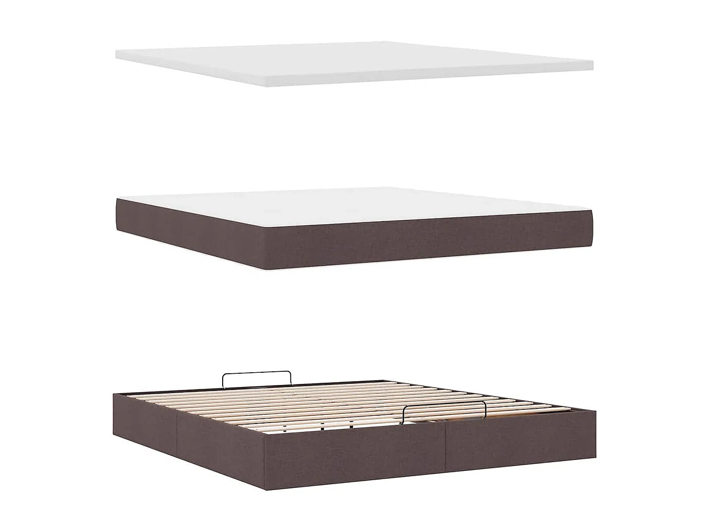 Estrutura de cama otomana com colchão tecido castanho escuro