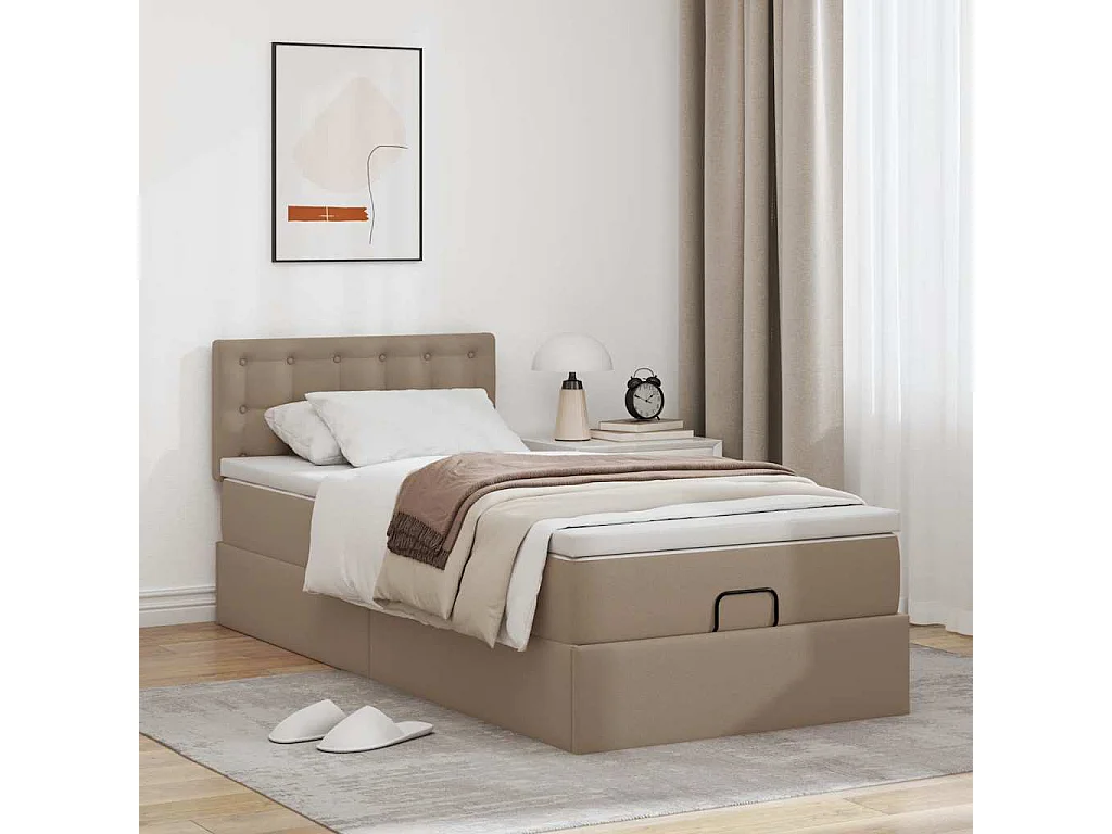 Cadre de lit ottoman et matelas cappuccino 80x200 cm similicuir