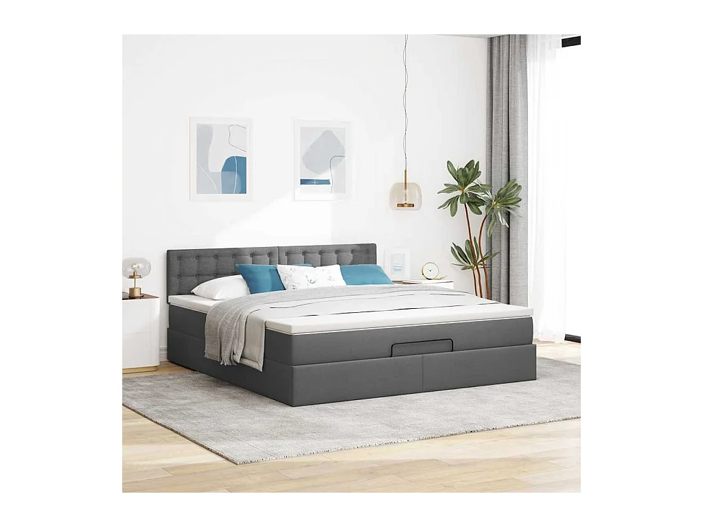 Estructura cama otomana colchón tela gris oscuro 160x200 cm