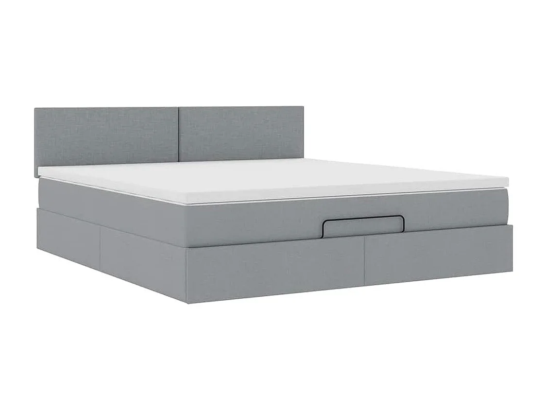 Cadre de lit ottoman et matelas gris clair 180x200 cm tissu