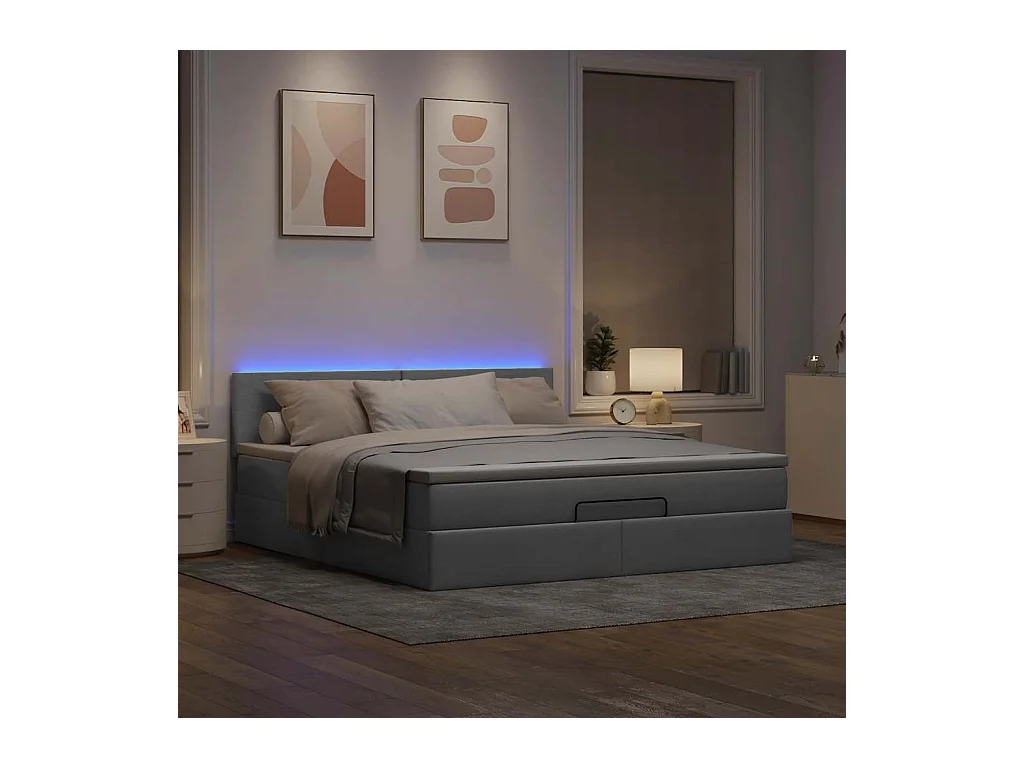 Estructura de cama otomana colchón tela gris claro 180x200cm