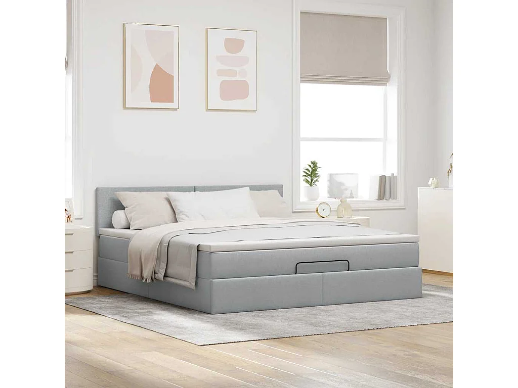 Estrutura de cama otomana com colchão 180x200 cm cinzento claro