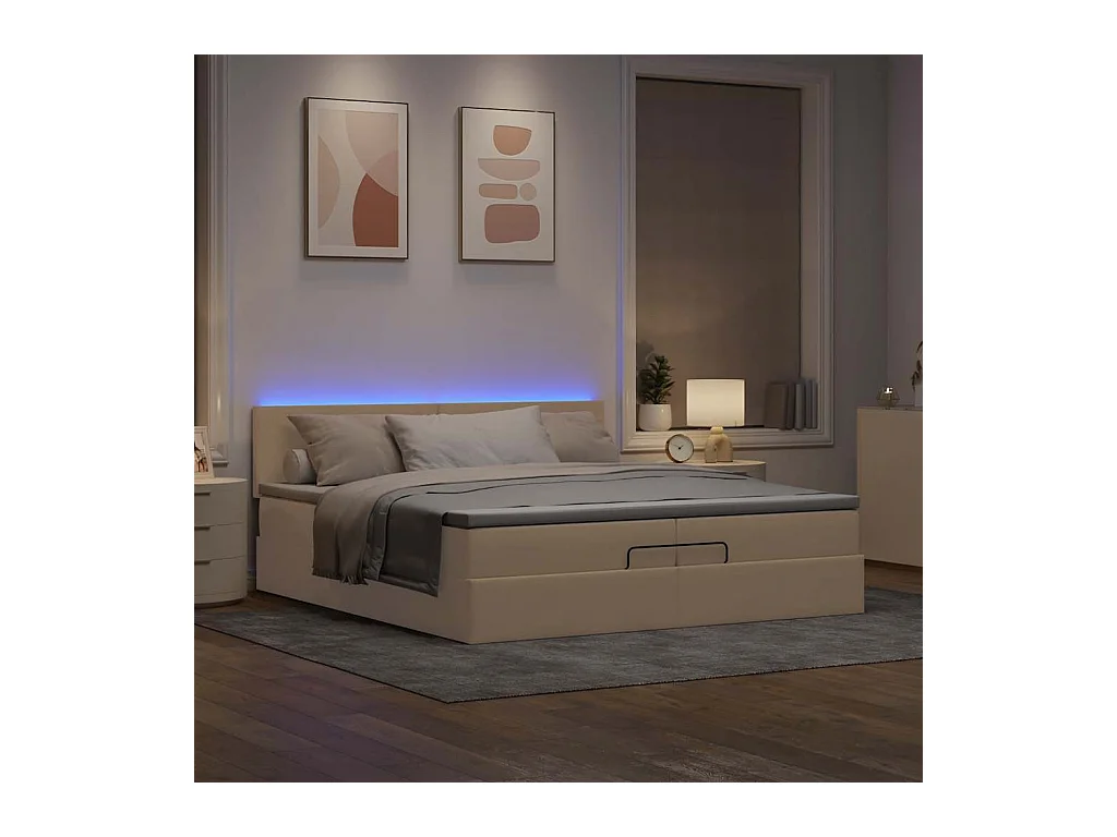 Estructura de cama otomana con colchones tela crema 200x200cm