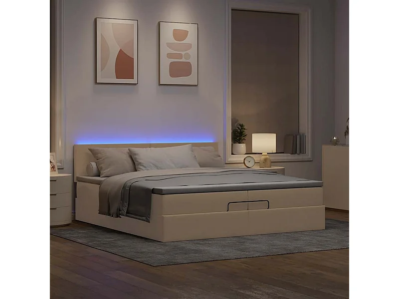 Cadre de lit ottoman avec matelas crème 200x200cm tissu