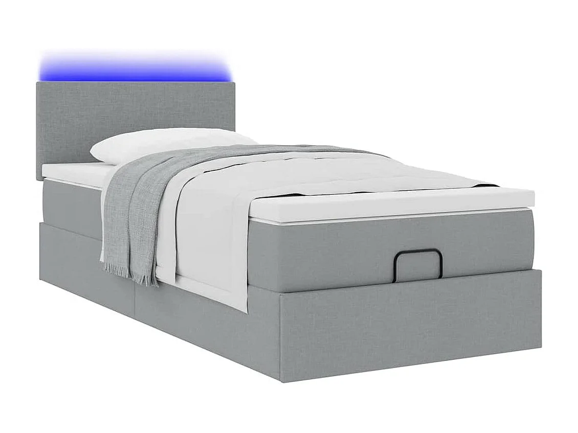 Cama otomana con colchón gris claro 100x200 cm tela