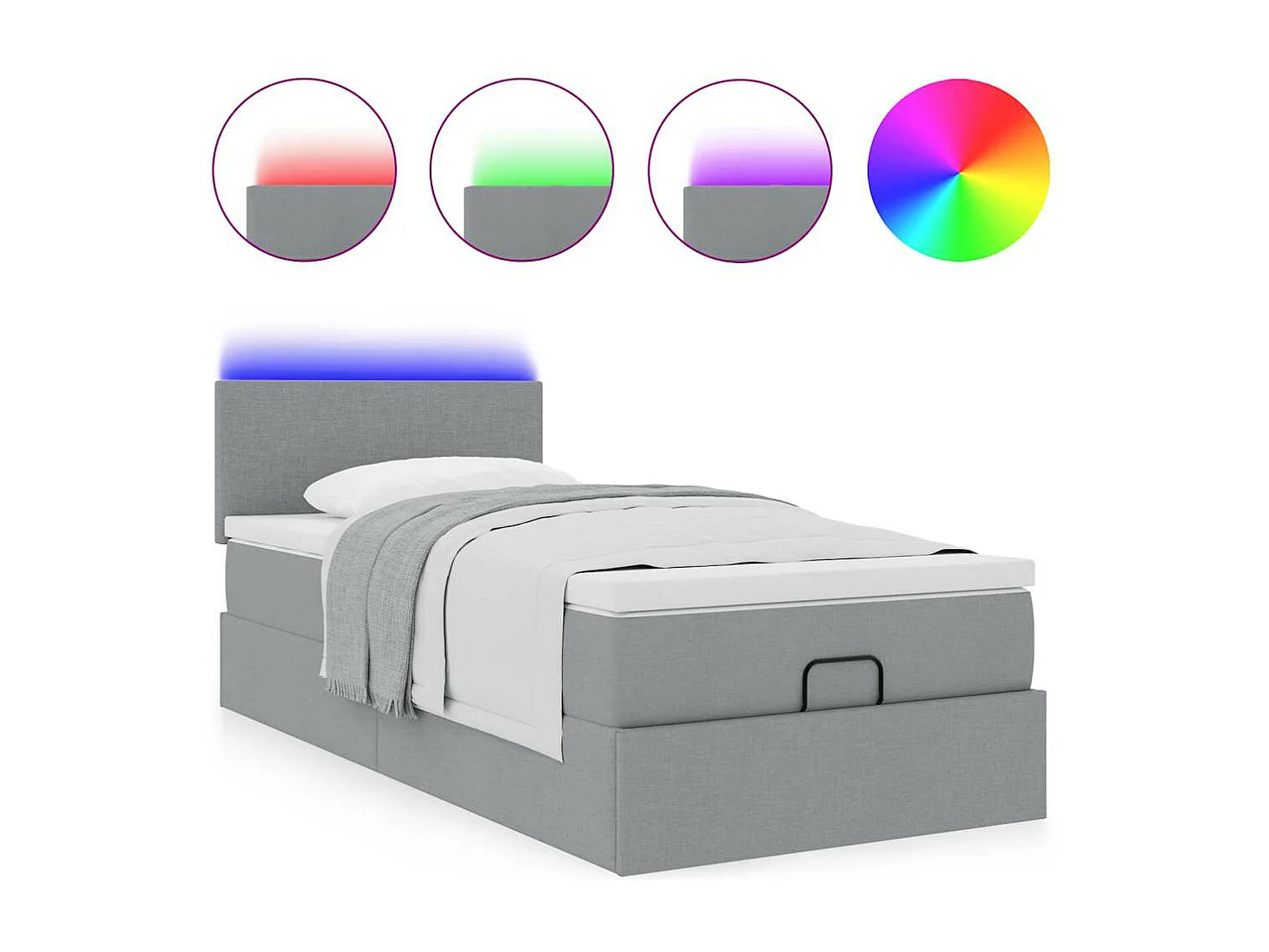 Lit ottoman avec matelas gris clair 100x200 cm tissu