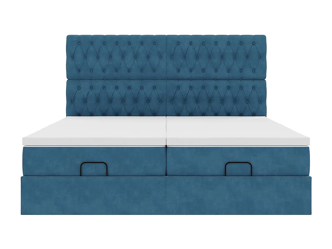 Cadre de lit ottoman avec matelas bleu foncé 160x200 cm velours