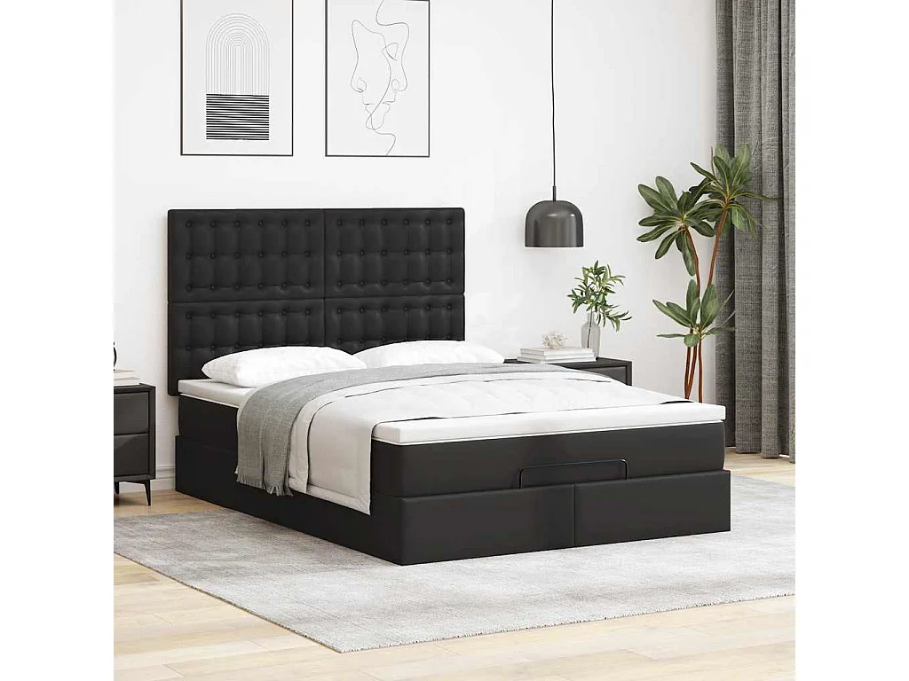 Cadre de lit ottoman avec matelas noir 140x200 cm similicuir