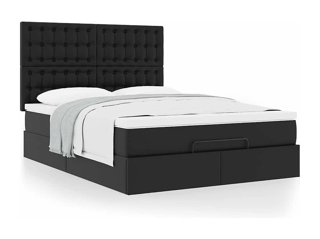 Cadre de lit ottoman avec matelas noir 140x200 cm similicuir