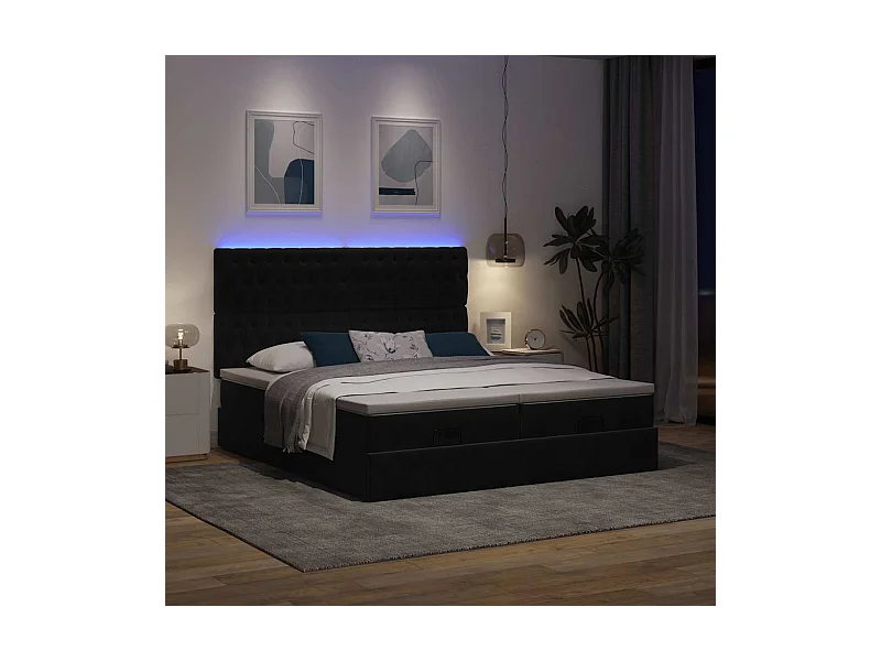 Cadre de lit ottoman avec matelas noir 200x200cm velours