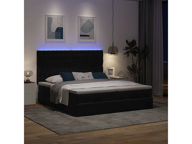 Ottoman bed met matrassen en LED's 200x200cm fluweel zwart