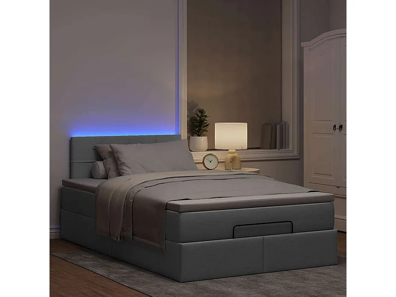 Lit ottoman avec matelas gris clair 120x200 cm tissu