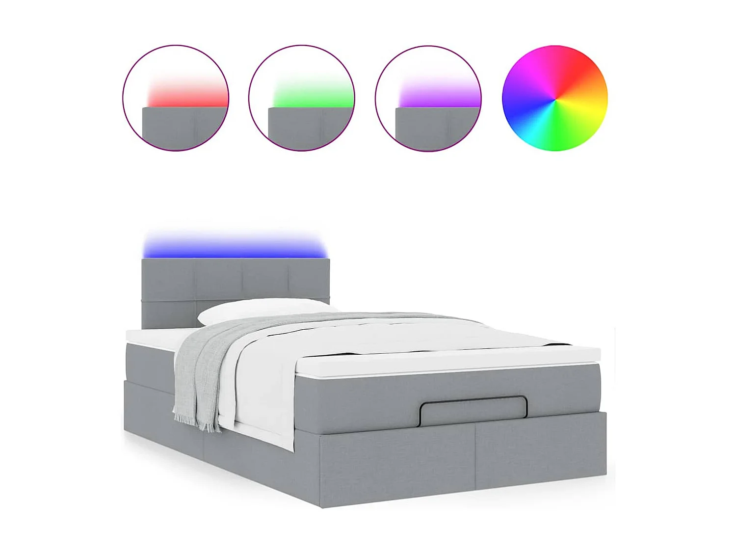 Lit ottoman avec matelas gris clair 120x200 cm tissu