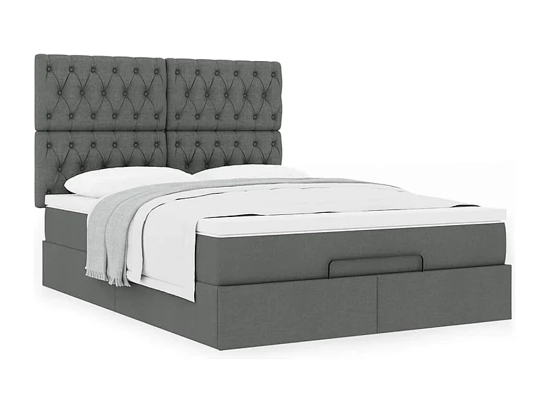 Cadre de lit ottoman avec matelas gris foncé 140x200 cm tissu