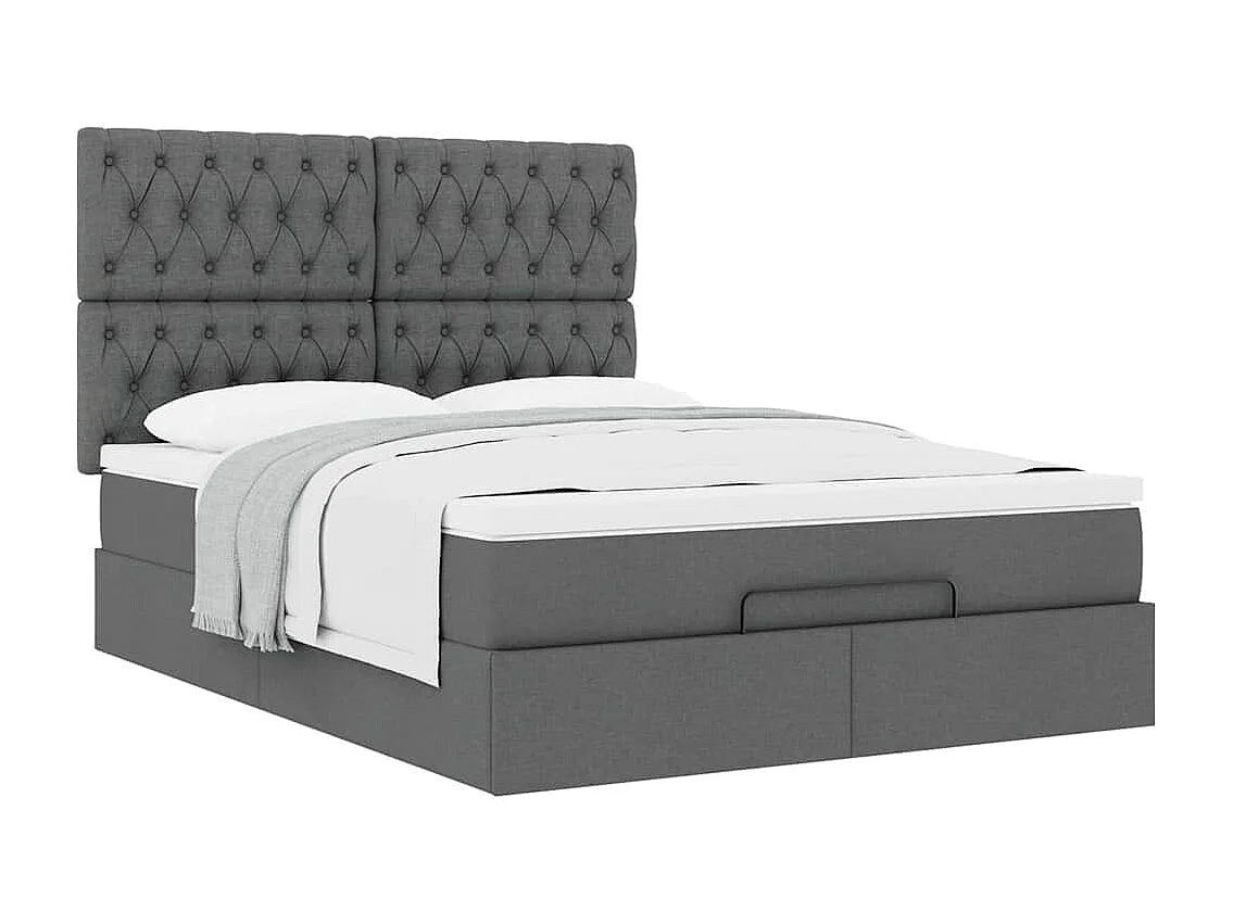 Cadre de lit ottoman avec matelas gris foncé 140x200 cm tissu
