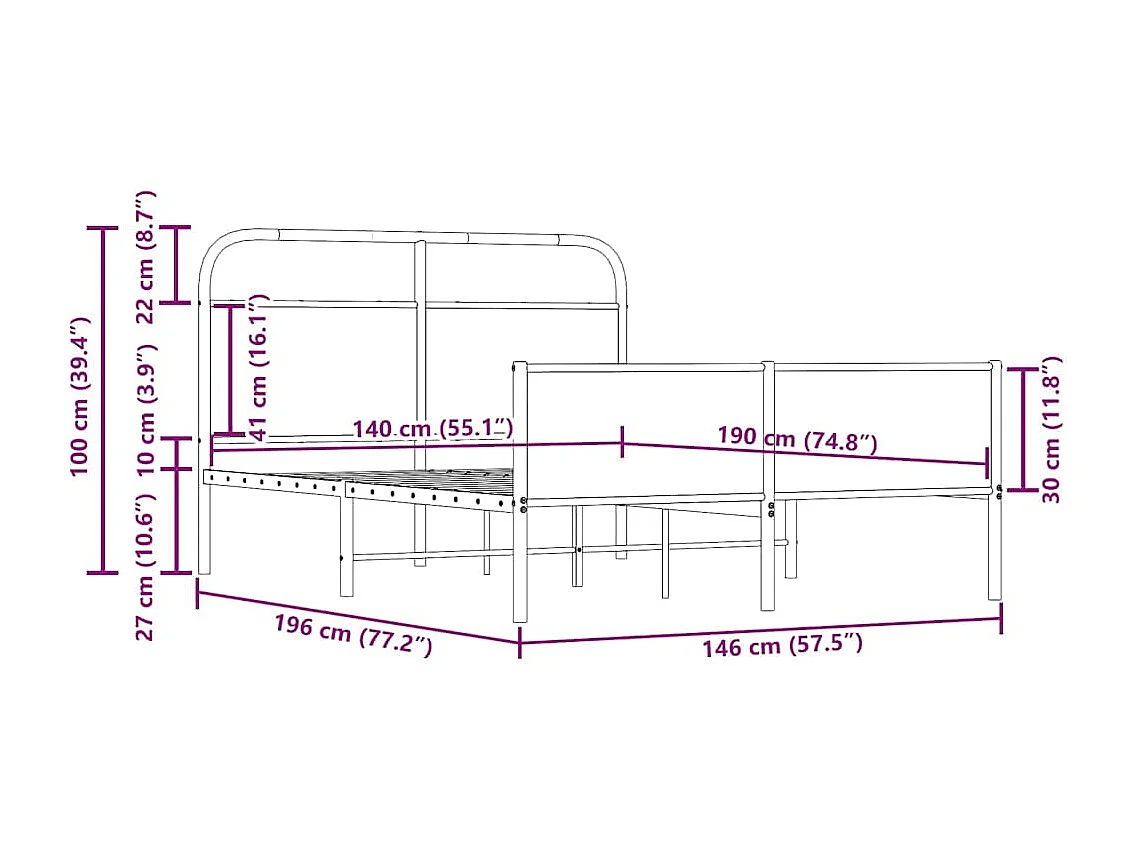 Cadre de lit sans matelas 140x190 cm chêne sonoma