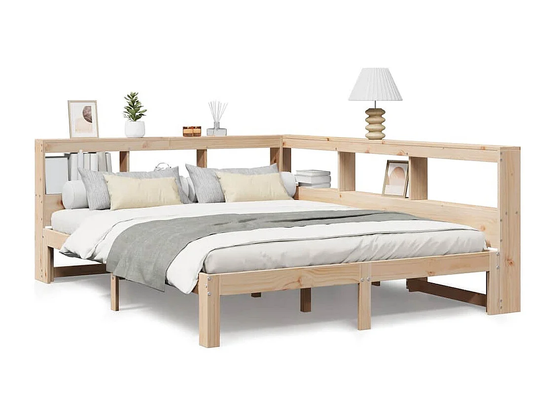 Cama con estantería sin colchón madera maciza de pino 140x190cm