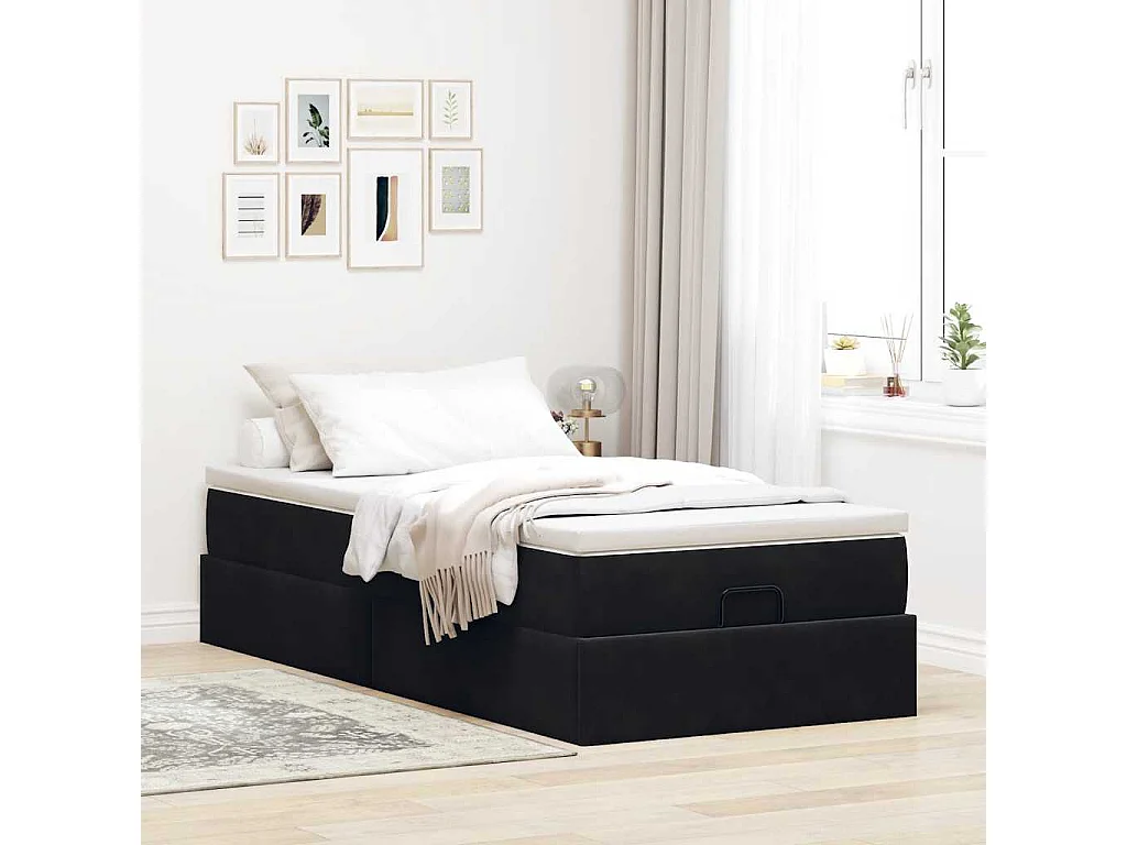 Cadre de lit ottoman avec matelas noir 90x190 cm velours
