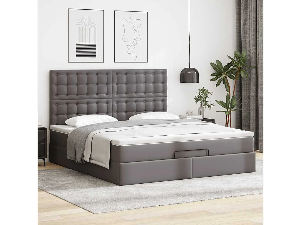 Cadre de lit ottoman avec matelas gris 160x200 cm similicuir