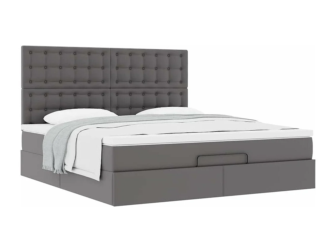 Cadre de lit ottoman avec matelas gris 160x200 cm similicuir