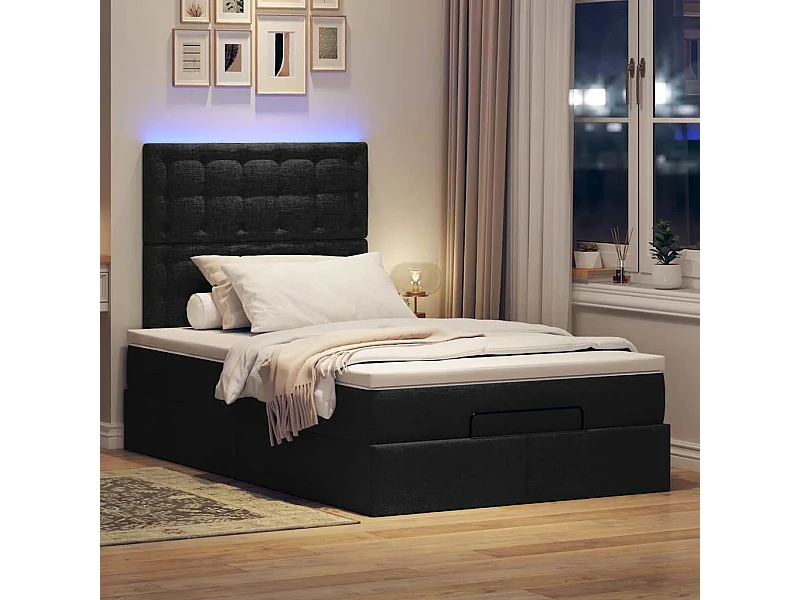 Cadre de lit ottoman avec matelas noir 120x190 cm tissu