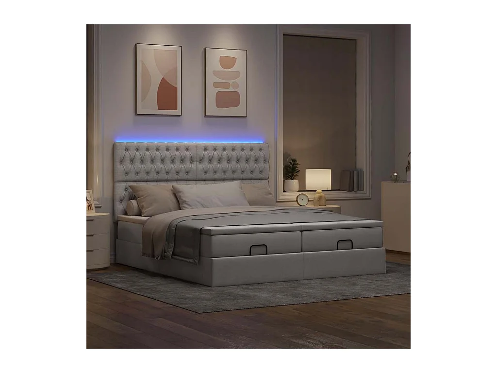 Cadre de lit ottoman avec matelas taupe 200x200cm tissu
