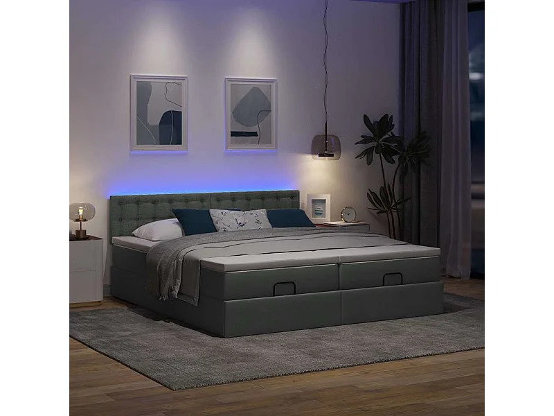 Ottoman bed met matrassen en LED's 160x200cm stof donkergrijs