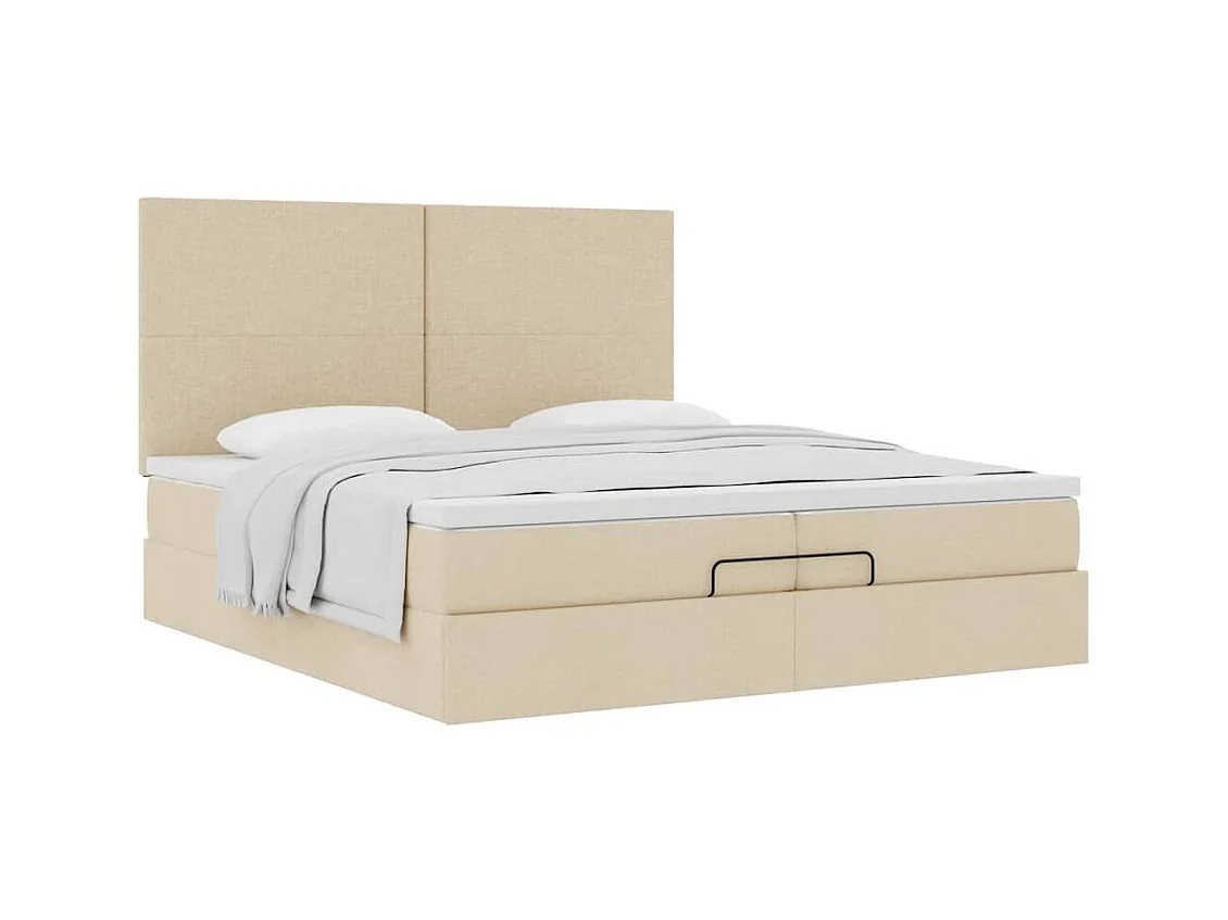 Cadre de lit ottoman avec matelas crème 200x200cm tissu