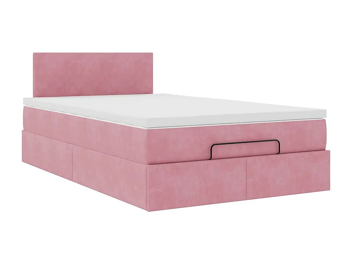 Cadre de lit ottoman avec matelas rose 120x190 cm velours