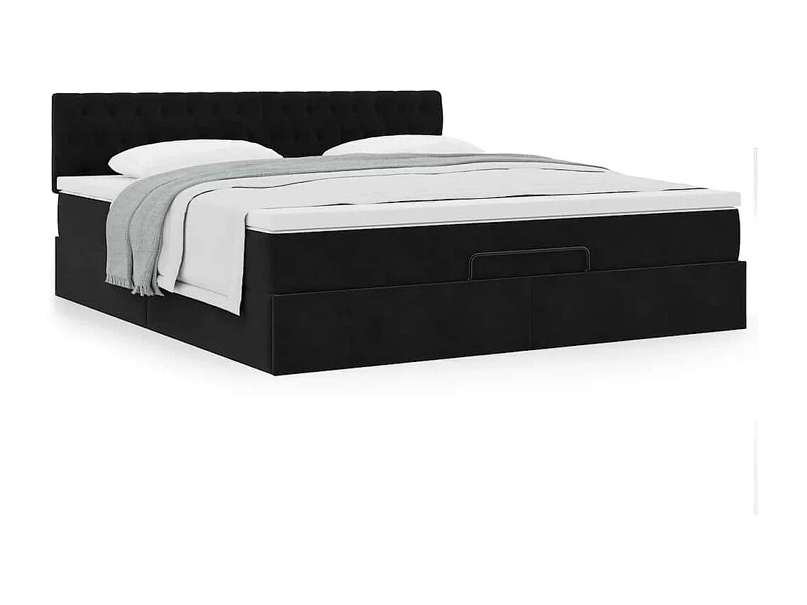 Cadre de lit ottoman avec matelas noir 160x200 cm velours
