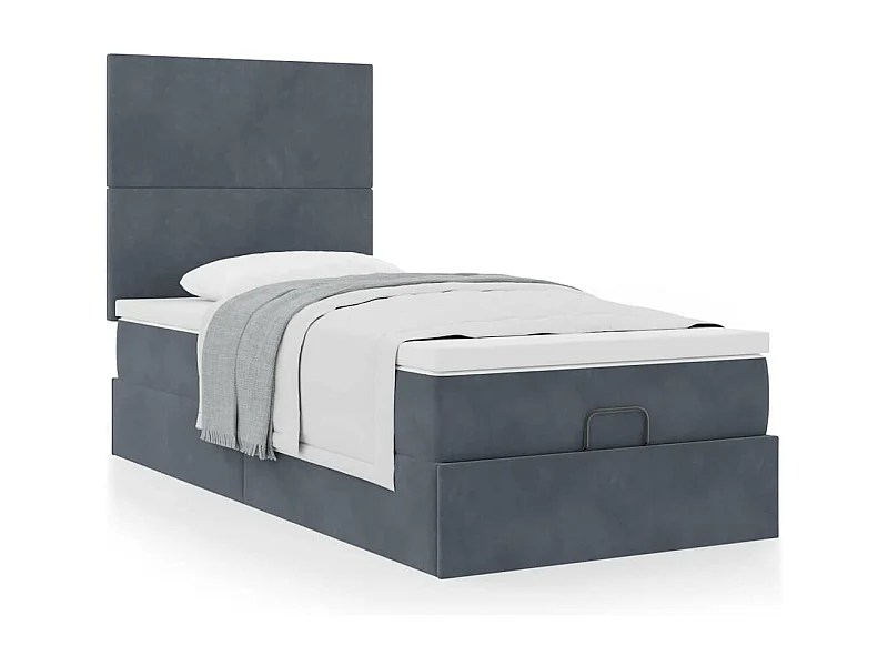 Cadre de lit ottoman et matelas gris foncé 90x200 cm velours