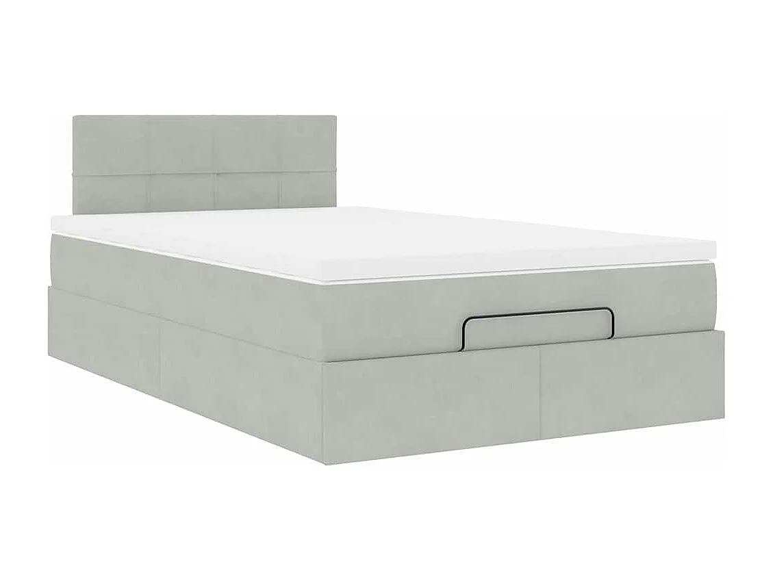 Cadre de lit ottoman et matelas gris clair 120x200 cm velours