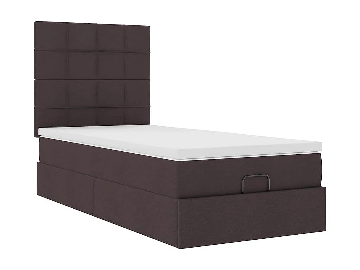 Cadre de lit ottoman avec matelas marron foncé 100x200 cm tissu
