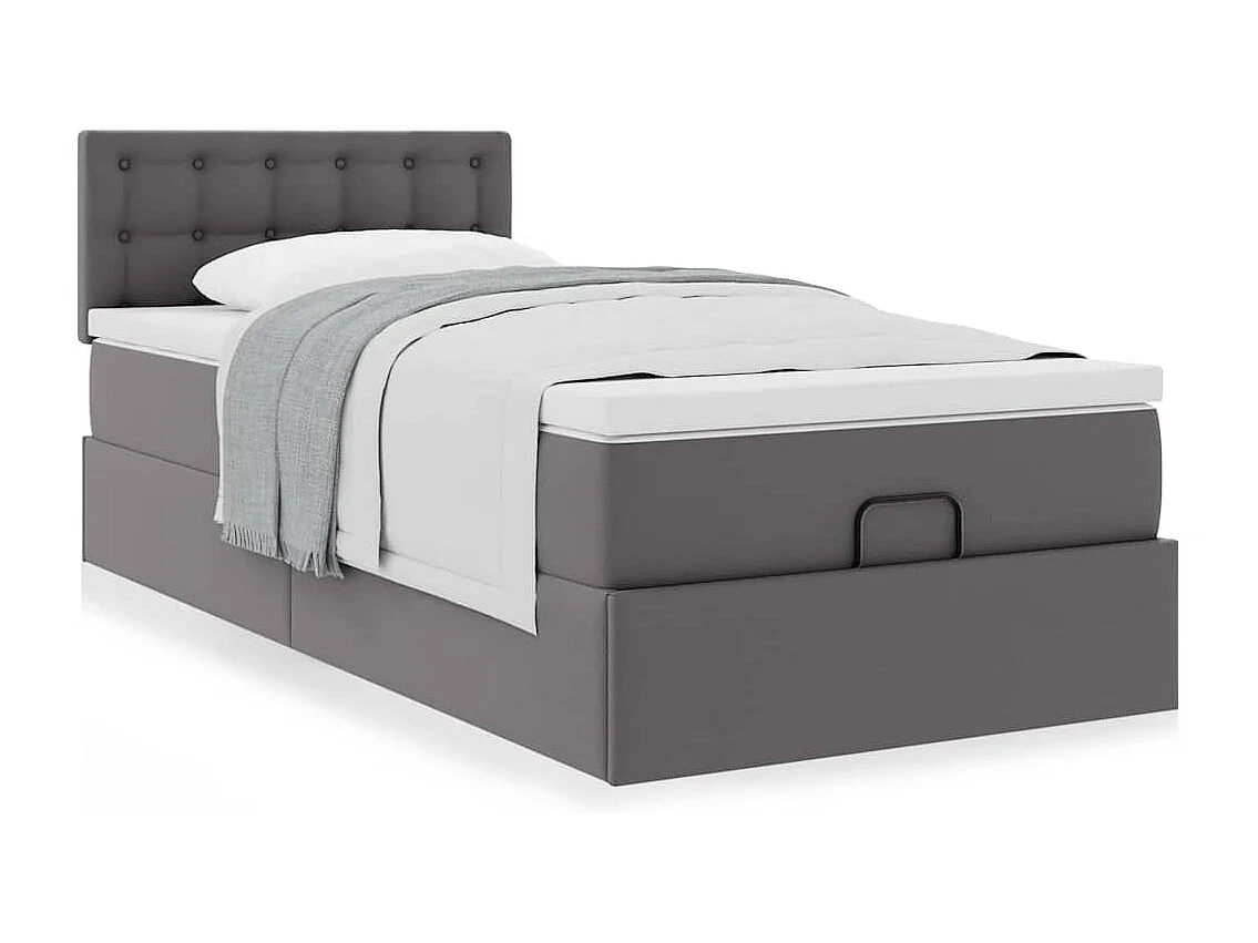 Cadre de lit ottoman avec matelas gris 90x200 cm similicuir