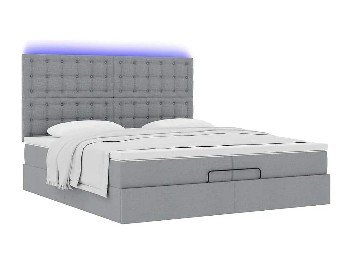 Cadre de lit ottoman et matelas gris clair 200x200cm tissu