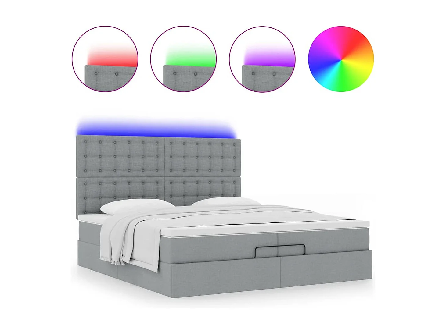 Estructura de cama otomana colchones tela gris claro 200x200cm