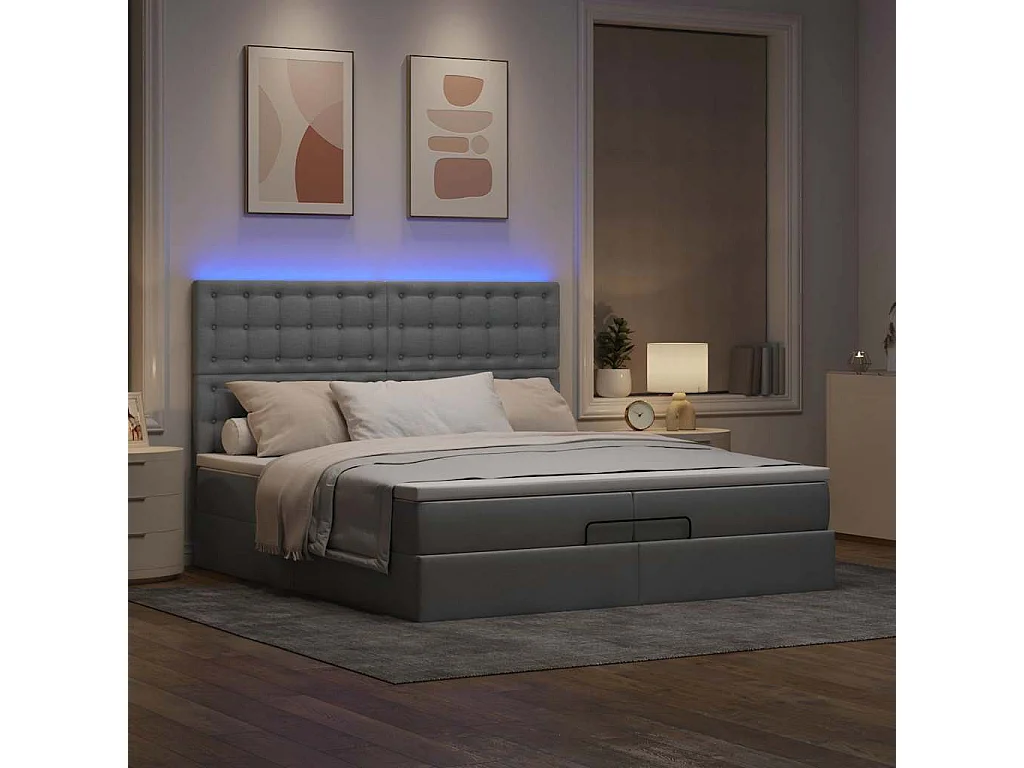 Estructura de cama otomana colchones tela gris claro 200x200cm