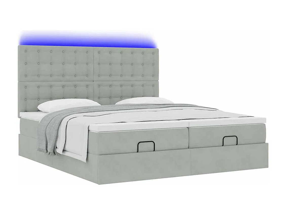Cadre de lit ottoman avec matelas gris clair 200x200 cm velours