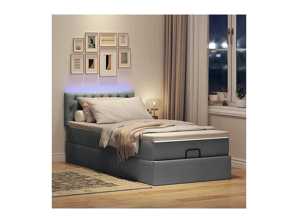 Cadre de lit ottoman avec matelas gris foncé 100x200 cm tissu