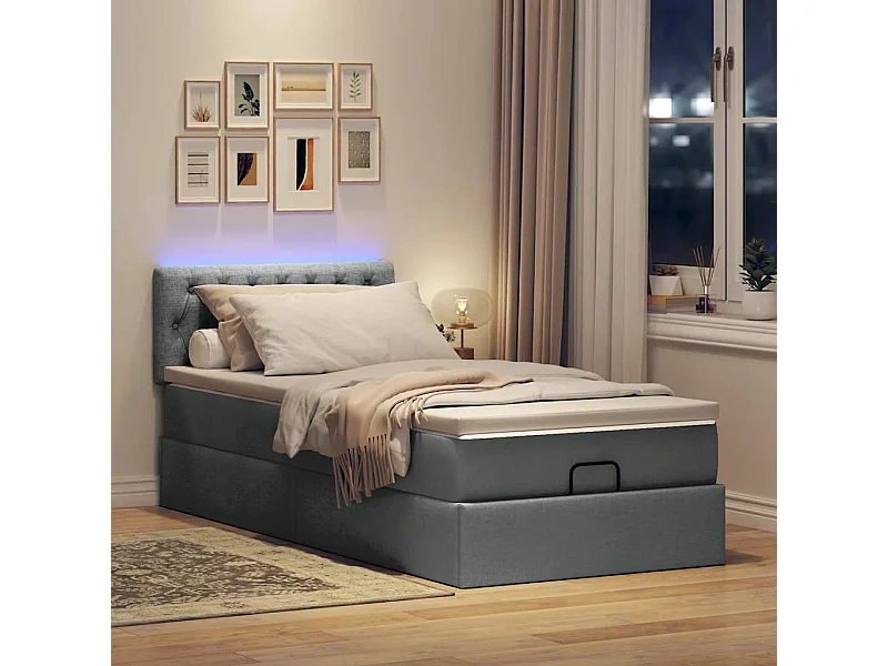 Cadre de lit ottoman avec matelas gris foncé 100x200 cm tissu