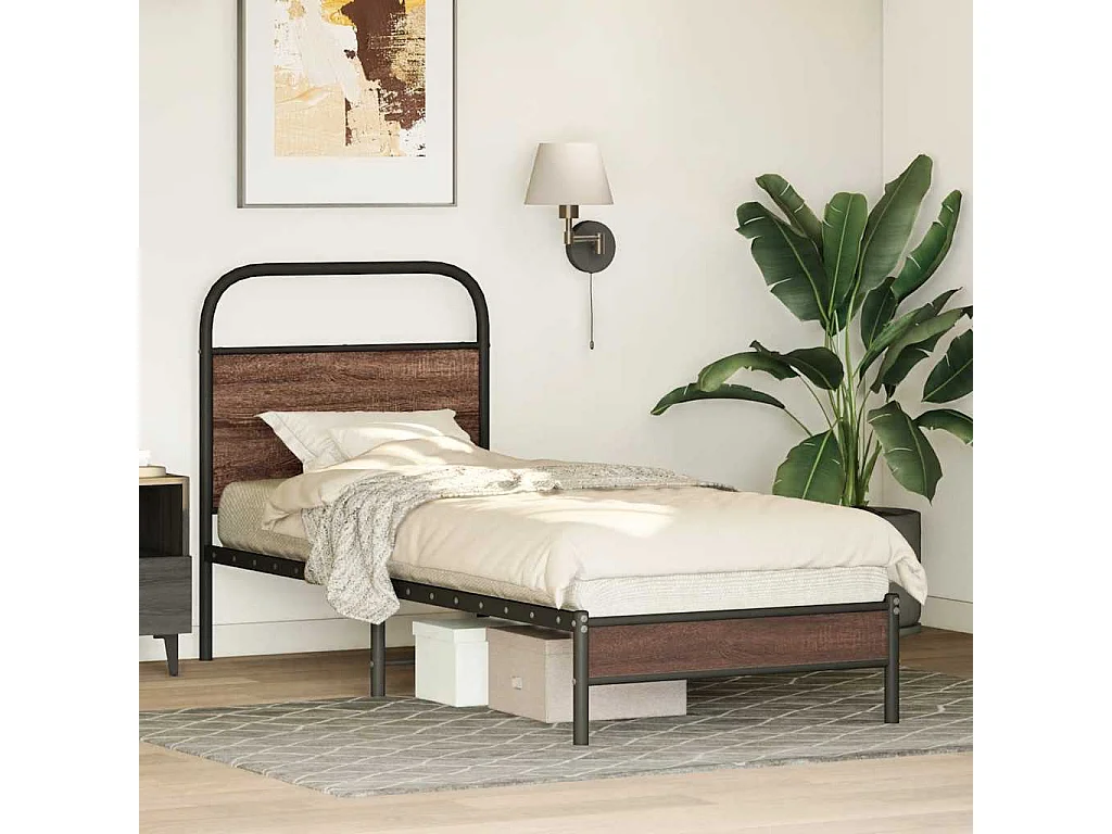 Cadre de lit sans matelas 80x200cm chêne marron bois ingénierie