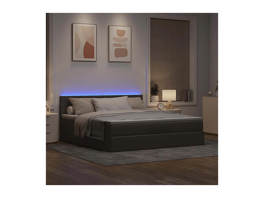 Cadre de lit ottoman avec matelas taupe 160x200 cm tissu