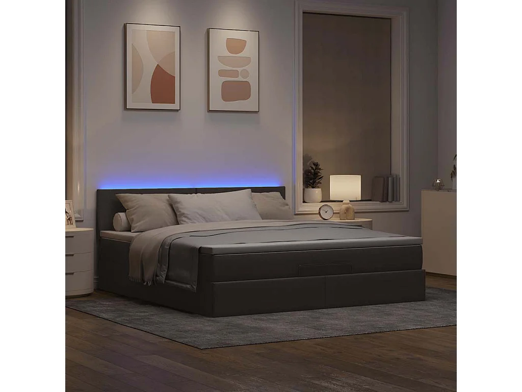 Cadre de lit ottoman avec matelas taupe 160x200 cm tissu