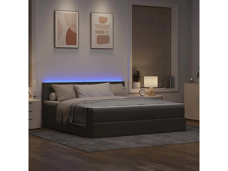 Cadre de lit ottoman avec matelas taupe 160x200 cm tissu