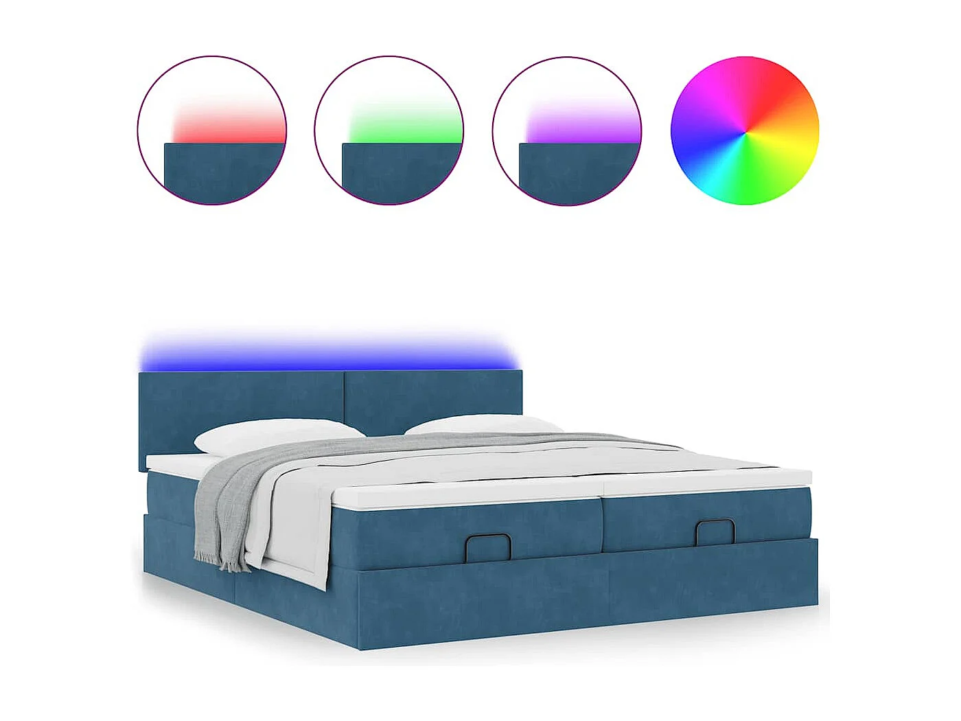 Estructura de cama otomana colchones terciopelo azul oscuro